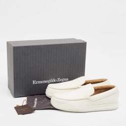 Pre Owned Ermenegildo Zegna Off White Wool Slip On Sneakers Size 43