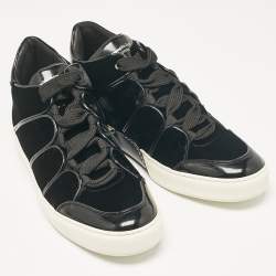 Ermenegildo Zegna Black Patent Leather and Velvet Lace Up Sneakers Size 39.5