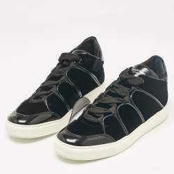 Ermenegildo Zegna Black Patent Leather and Velvet Lace Up Sneakers Size 39.5