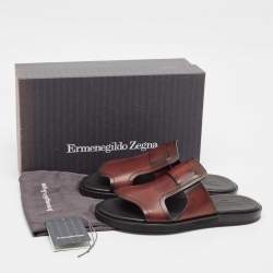 Ermenegildo Zegna Brown Leather Flat Sandals Size 44