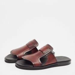 Ermenegildo Zegna Brown Leather Flat Sandals Size 44