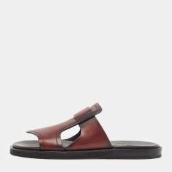 Ermenegildo Zegna Brown Leather Flat Sandals Size 44