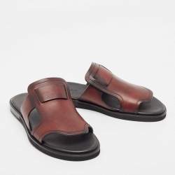 Ermenegildo Zegna Brown Leather Flat Sandals Size 44