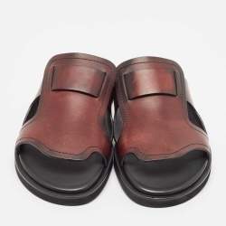 Ermenegildo Zegna Brown Leather Flat Sandals Size 44