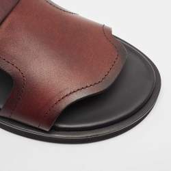 Ermenegildo Zegna Brown Leather Flat Sandals Size 44
