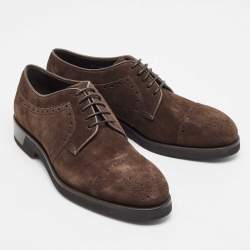 مملوكة مسبقًا Ermenegildo Zegna Brown Suede Lace Up Derby Size 42