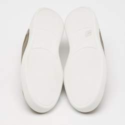 Pre Owned Ermenegildo Zegna Olive Green Leather Triple Stitch Slip On Sneakers Size 44.5