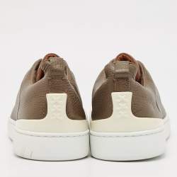 Pre Owned Ermenegildo Zegna Olive Green Leather Triple Stitch Slip On Sneakers Size 44.5