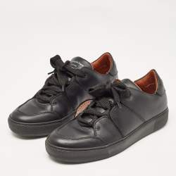 Ermenegildo Zegna Black Leather Triple Stitch Sneakers Size 39