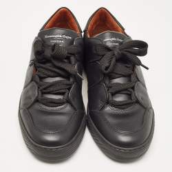 Ermenegildo Zegna Black Leather Triple Stitch Sneakers Size 39