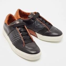 Ermenegildo Zegna Black Leather Triple Stitch Slip On Sneakers Size 40