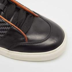 Ermenegildo Zegna Black Leather Triple Stitch Slip On Sneakers Size 40
