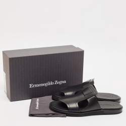 Ermenegildo Zegna Black Leather Slide Flats Size 45