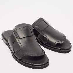 Ermenegildo Zegna Black Leather Slide Flats Size 45