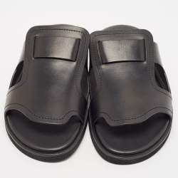 Ermenegildo Zegna Black Leather Slide Flats Size 45
