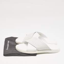 Ermenegildo Zegna White Woven Leather Flat Slides Size 43