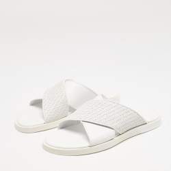Ermenegildo Zegna White Woven Leather Flat Slides Size 43
