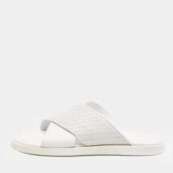 Ermenegildo Zegna White Woven Leather Flat Slides Size 43