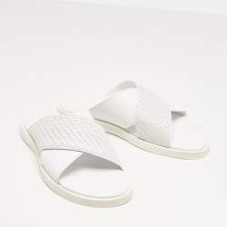 Ermenegildo Zegna White Woven Leather Flat Slides Size 43