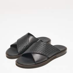 Ermenegildo Zegna Black Woven Leather Flat Slides Size 39