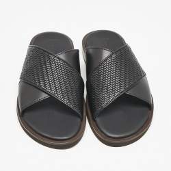 Ermenegildo Zegna Black Woven Leather Flat Slides Size 39