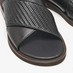 Ermenegildo Zegna Black Woven Leather Flat Slides Size 39