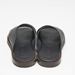 Ermenegildo Zegna Black Woven Leather Flat Slides Size 39