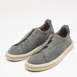 Pre Owned Ermenegildo Zegna Grey Canvas and Leather Triple Stitch Espadrilles Size 43.5