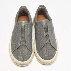 Pre Owned Ermenegildo Zegna Grey Canvas and Leather Triple Stitch Espadrilles Size 43.5