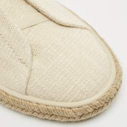 Ermenegildo Zegna Cream Canvas and Leather Triple Stitch Slip On Sneakers Size 44.5