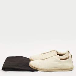 Ermenegildo Zegna Cream Canvas and Leather Triple Stitch Slip On Sneakers Size 44.5