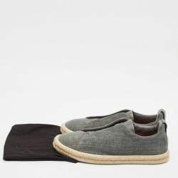 Pre Owned Ermenegildo Zegna Grey Canvas and Leather Triple Stitch Espadrilles Size 44.5