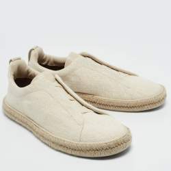 Ermenegildo Zegna Beige Canvas and Leather Triple Stitch Espadrilles Size 43