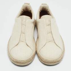 Ermenegildo Zegna Beige Canvas and Leather Triple Stitch Espadrilles Size 43