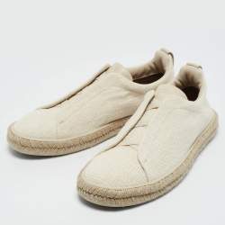 Ermenegildo Zegna Beige Canvas and Leather Triple Stitch Espadrilles Size 43
