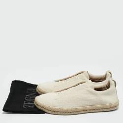 Ermenegildo Zegna Beige Canvas and Leather Triple Stitch Espadrilles Size 43