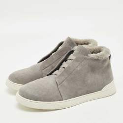 Pre Owned Ermenegildo Zegna Grey Suede triple stitch High Top Sneakers Size 45