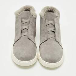 Pre Owned Ermenegildo Zegna Grey Suede triple stitch High Top Sneakers Size 45