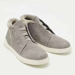 Pre Owned Ermenegildo Zegna Grey Suede triple stitch High Top Sneakers Size 45