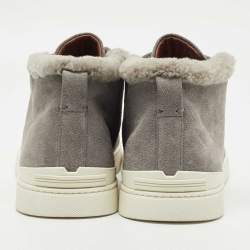 Pre Owned Ermenegildo Zegna Grey Suede triple stitch High Top Sneakers Size 45