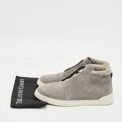 Pre Owned Ermenegildo Zegna Grey Suede triple stitch High Top Sneakers Size 45