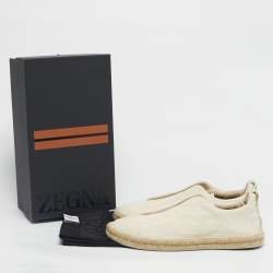 Pre Owned Ermenegildo Zegna Cream Canvas Triple Stitch Slip On Espadrille Size 44.5