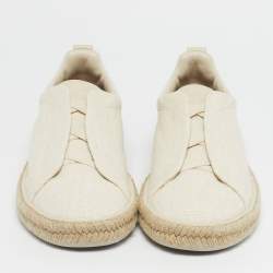 Pre Owned Ermenegildo Zegna Cream Canvas Triple Stitch Slip On Espadrille Size 44.5