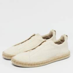 Pre Owned Ermenegildo Zegna Cream Canvas Triple Stitch Slip On Espadrille Size 44.5