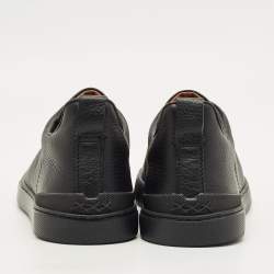 Pre Owned حذاء رياضي ايرمنيجيلدو زينيا كوتور جلد أبيض مزين ثلاثة غرز عنق منخفض مقاس 46