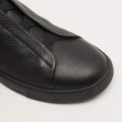 Pre Owned حذاء رياضي ايرمنيجيلدو زينيا كوتور جلد أبيض مزين ثلاثة غرز عنق منخفض مقاس 46