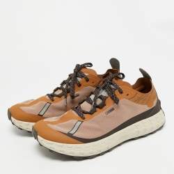 Pre Owned Ermenegildo Zegna Trainer Size 45 Two Tone Leather and Mesh Lace Up Sneakers