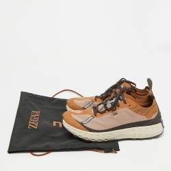 Pre Owned Ermenegildo Zegna Trainer Size 45 Two Tone Leather and Mesh Lace Up Sneakers