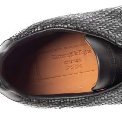 Ermenegildo Zegna Couture Black Woven Leather Pelletessuta Triple Stitch Slip On Sneakers Size 42