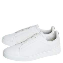 Pre Owned حذاء رياضى ايرمنيجيلدو زينيا سليب أون جلد أبيض مقاس 44